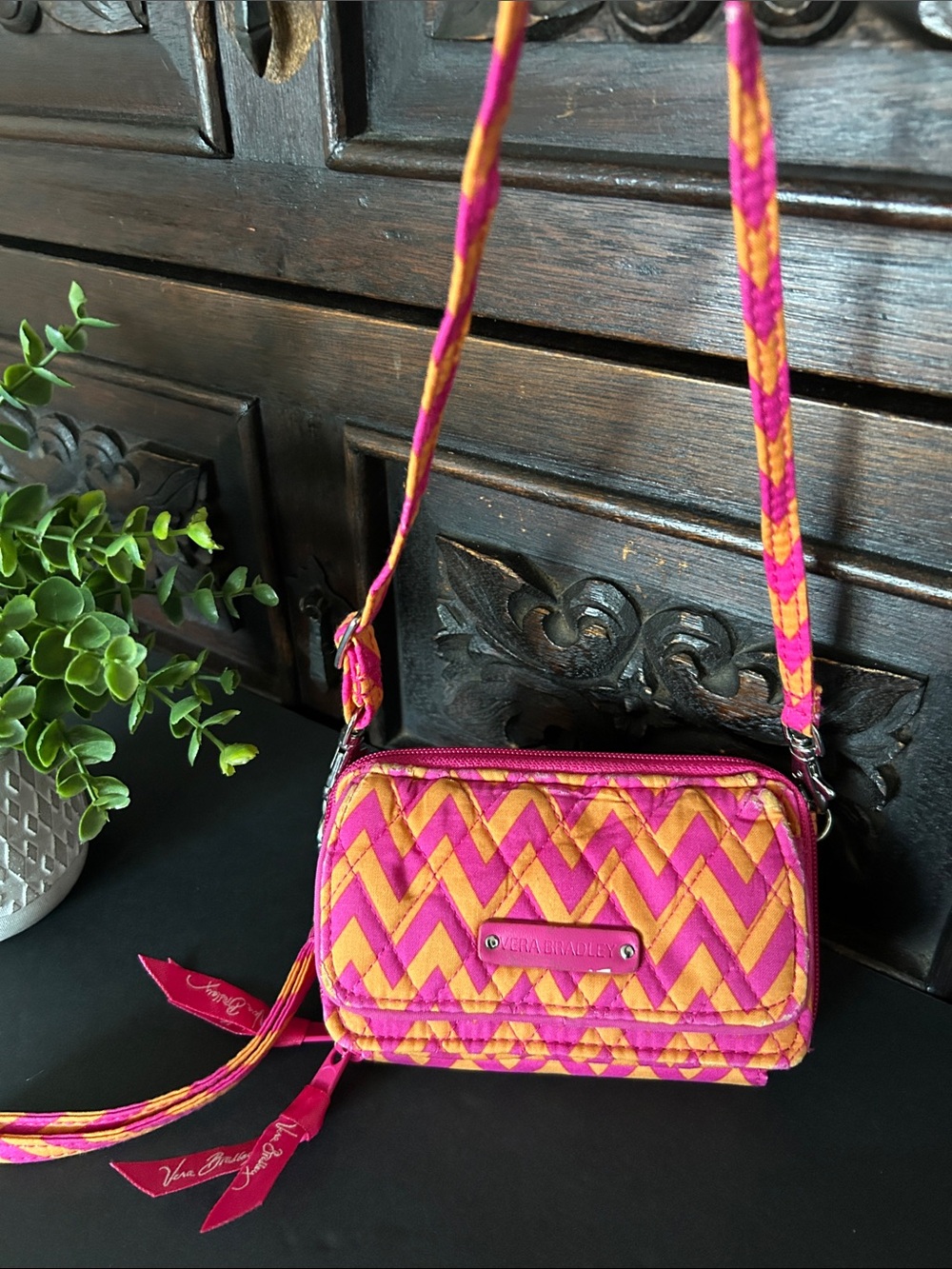 Vera Bradley Pink & Yellow Chevron Crossbody Bag